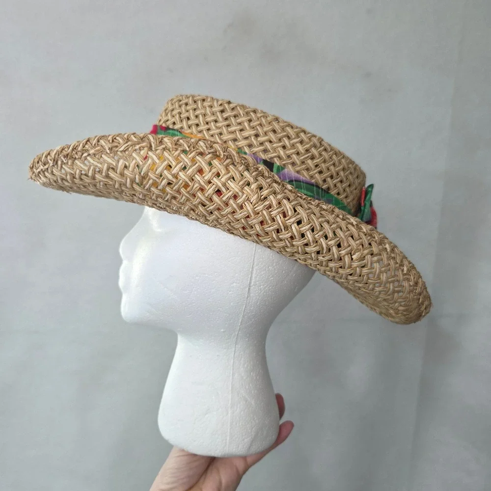 Imperial Headwear Straw Sun Hat Women OS Tan Floral Kiahuna Golf Club Cowboy Bow